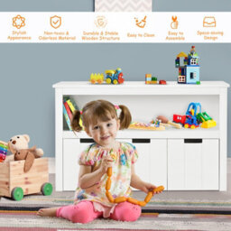 Costway 3 Drawer Storage Cabinet Wooden Bookshelf Display Rack Kids Toy Organizer Table - thumbnail 4
