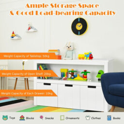 Costway 3 Drawer Storage Cabinet Wooden Bookshelf Display Rack Kids Toy Organizer Table - thumbnail 5