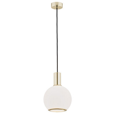 Luminosa Lighting Luminosa Sagunto Dome 20Cm Pendant Ceiling Light Opal Matt, Brass Steel