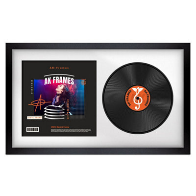 "30X17"" Matte Black Modern Vinyl Record Frame With White Mount For 12 Inch Lp Album Cover & Disc - Ak Frames" - image 1