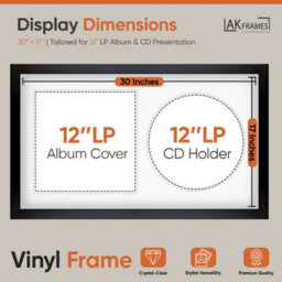 "30X17"" Matte Black Modern Vinyl Record Frame With White Mount For 12 Inch Lp Album Cover & Disc - Ak Frames" - thumbnail 2