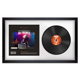 "30X17"" Matte Black Modern Vinyl Record Frame With White Mount For 12 Inch Lp Album Cover & Disc - Ak Frames"