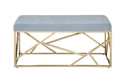 Orsina Luxe Gold And Powder Blue Velvet Bench, Stylish Garden Bench For Outdoor, Accent Dining Bench For Diningroom - image 1