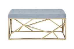 Orsina Luxe Gold And Powder Blue Velvet Bench, Stylish Garden Bench For Outdoor, Accent Dining Bench For Diningroom