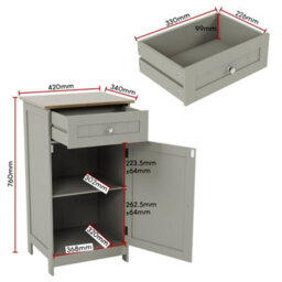 Lassic Bath Vida Priano Grey 1 Door 1 Drawer Freestanding Bathroom Cabinet - thumbnail 2