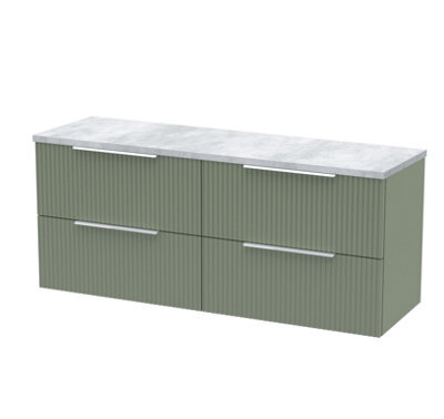 Hudson Reed Fluted Wall Hung 4-Drawer Vanity Unit & Bellato Grey Laminate Worktop, Counter Top Vanity Unit In Satin Green, 1200mm - image 1
