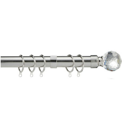 Home Treats Metal Curtain Pole Set Extendable 40Cm To 218Cm Satin Nickel Curtail Rail 25mm Crystal - image 1