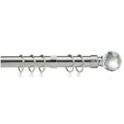 Home Treats Metal Curtain Pole Set Extendable 40Cm To 218Cm Satin Nickel Curtail Rail 25mm Crystal - thumbnail 1