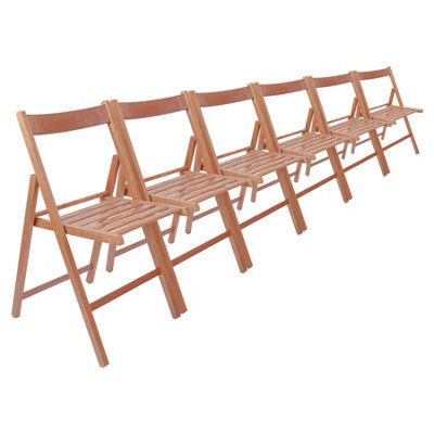 Harbour Housewares 6X Beech Wood Folding Chairs - Walnut - Wooden Outdoor Chair Deck Seats Foldable Dining Patio Furniture - image 1