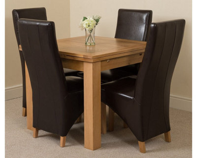 That's Furniture Richmond 90Cm - 150Cm Square Oak Extending Dining Table And 4 Chairs Dining Set With Lola Brown Leather Chairs - image 1