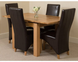 That's Furniture Richmond 90Cm - 150Cm Square Oak Extending Dining Table And 4 Chairs Dining Set With Lola Brown Leather Chairs - thumbnail 3