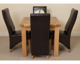 That's Furniture Richmond 90Cm - 150Cm Square Oak Extending Dining Table And 4 Chairs Dining Set With Lola Brown Leather Chairs - thumbnail 2