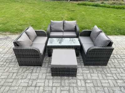Fimous Rattan Garden Furniture Set 7 Seater Indoor Outdoor Patio Sofa Set With Coffee Table Loveseat Sofa Big Footstool - image 1