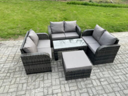 Fimous Rattan Garden Furniture Set 7 Seater Indoor Outdoor Patio Sofa Set With Coffee Table Loveseat Sofa Big Footstool - thumbnail 2
