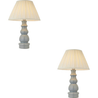 Loops 2 Pack Blue Grey Glaze & Satin Nickel Plate Table Lamp - Cream Fabric - 675mm Tall Light - image 1