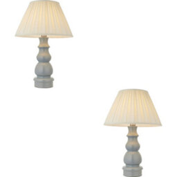 Loops 2 Pack Blue Grey Glaze & Satin Nickel Plate Table Lamp - Cream Fabric - 675mm Tall Light