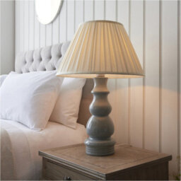 Loops 2 Pack Blue Grey Glaze & Satin Nickel Plate Table Lamp - Cream Fabric - 675mm Tall Light - thumbnail 3