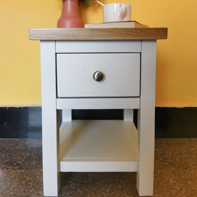 Bedside Tables, Oak Compact Side Table With Drawer And Shelf, 1 Drawer Bedside Cabinet - Fully Assembled - White - image 1