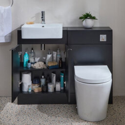 Homestylestore 1050mm Black Grey Bathroom Combination Vanity Toilet Unit With Chrome Finger Pull Handle - thumbnail 1