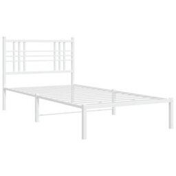Berkfield Metal Bed Frame Without Mattress With Headboard White 100X200Cm - thumbnail 3