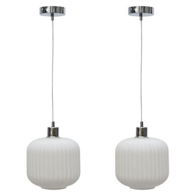 First Choice Lighting Set Of 2 Bento - White Ribbed Glass With Chrome Pendant Fittings - image 1