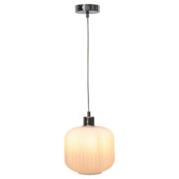 First Choice Lighting Set Of 2 Bento - White Ribbed Glass With Chrome Pendant Fittings - thumbnail 2