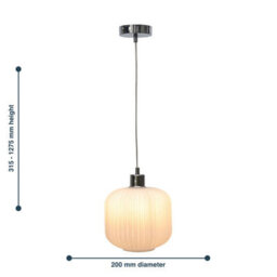 First Choice Lighting Set Of 2 Bento - White Ribbed Glass With Chrome Pendant Fittings - thumbnail 8
