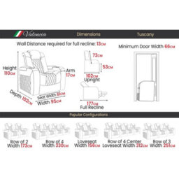 Valencia Tuscany Ultimate Luxury Edition Home Theater Recliner Row Of 3 Loveseat Left Onyx Semi Aniline Leather - thumbnail 9