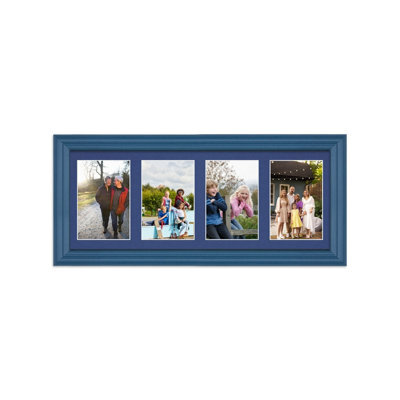 AK Frames 50X20Cm Navy Blue Classic Multi Photo Frame With Blue Mount - Holds 4 Apertures (4X) 6X4 Photos - image 1
