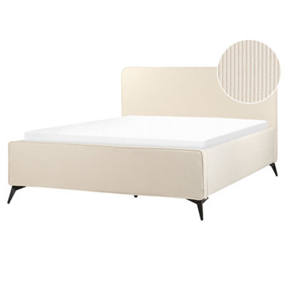 Beliani Bed Corduroy Valognes 160 X 200 Cm (Eu King Size) Light Beige - image 1