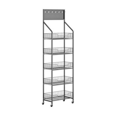 Black 5 Tiers Storage Rack With Wheels Rolling Organizer Shelf For Kitchen Bathroom Office - image 1