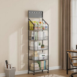 Black 5 Tiers Storage Rack With Wheels Rolling Organizer Shelf For Kitchen Bathroom Office - thumbnail 5