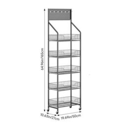 Black 5 Tiers Storage Rack With Wheels Rolling Organizer Shelf For Kitchen Bathroom Office - thumbnail 2