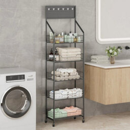 Black 5 Tiers Storage Rack With Wheels Rolling Organizer Shelf For Kitchen Bathroom Office - thumbnail 4