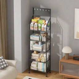 Black 5 Tiers Storage Rack With Wheels Rolling Organizer Shelf For Kitchen Bathroom Office - thumbnail 3