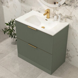 Royal Bathrooms Evora 800mm Sage Green Fluted Floor Standing Bathroom Vanity Unit 2 Drawer Cabinet With Ceramic Basin & Brushed Brass Handles - thumbnail 6