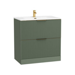 Royal Bathrooms Evora 800mm Sage Green Fluted Floor Standing Bathroom Vanity Unit 2 Drawer Cabinet With Ceramic Basin & Brushed Brass Handles - thumbnail 7