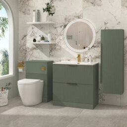 Royal Bathrooms Evora 800mm Sage Green Fluted Floor Standing Bathroom Vanity Unit 2 Drawer Cabinet With Ceramic Basin & Brushed Brass Handles - thumbnail 4
