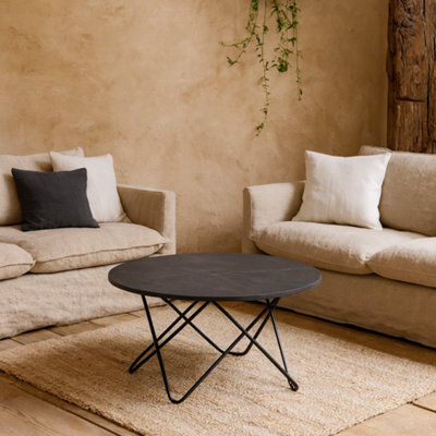 Wyld Haus Turin Round Coffee Table Black Marble Effect Top & Geometric Steel Base - image 1