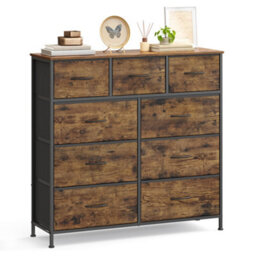 Ledrem 9-Drawer Storage Chest, Fabric Baskets, Anti-Tip, Rustic & Black, 30X98.8Cm - thumbnail 3