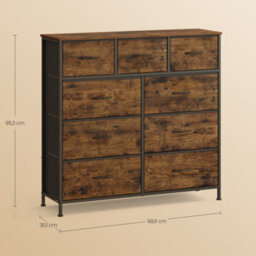 Ledrem 9-Drawer Storage Chest, Fabric Baskets, Anti-Tip, Rustic & Black, 30X98.8Cm - thumbnail 4