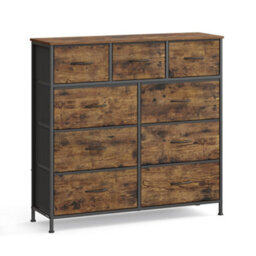 Ledrem 9-Drawer Storage Chest, Fabric Baskets, Anti-Tip, Rustic & Black, 30X98.8Cm - thumbnail 2