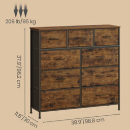Ledrem 9-Drawer Storage Chest, Fabric Baskets, Anti-Tip, Rustic & Black, 30X98.8Cm - thumbnail 5