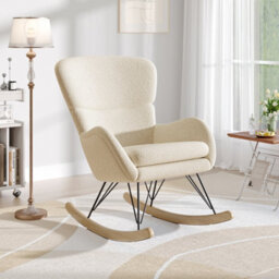 Thehotsale Rocking Chair Faux Wool Upholstered Rocking With Removable Padded Seat And High Back