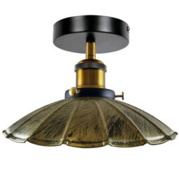 Industrial-Semi Flush Light Fitting Metal 22Cm Lampshade Brushed Brass E27 Ceiling Lighting Fixture For Indoor