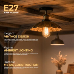 Industrial-Semi Flush Light Fitting Metal 22Cm Lampshade Brushed Brass E27 Ceiling Lighting Fixture For Indoor - thumbnail 5