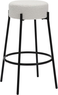 Lamboro Rotonda Bouclé Kitchen Bar Stools, Fixed Height Metal Legs With Footrest, Breakfast Bar Stool - White (66Cm) - image 1