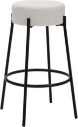 Lamboro Rotonda Bouclé Kitchen Bar Stools, Fixed Height Metal Legs With Footrest, Breakfast Bar Stool - White (66Cm) - thumbnail 1