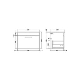 Balterley Millwich Contemporary 1 Drawer Wall Hung Vanity Unit With Laminate Black Galaxy Granite Worktop, 600mm - thumbnail 5