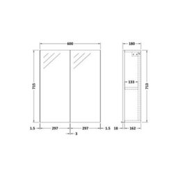 Balterley Bramshall Contemporary Bathroom Wall Hung 2 Door Mirror Cabinet, Satin Green, 600mm - thumbnail 2